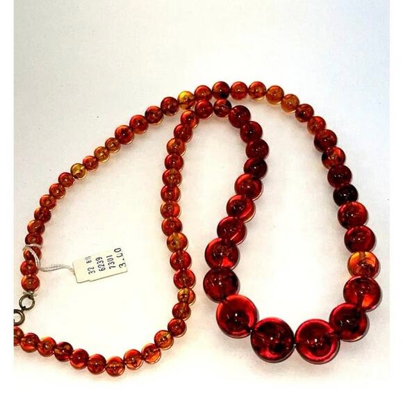 Necklace Saks Fifth Avenue Acrylic Beaded Art Deco Bead Graduated Marbleized B#8 - Picture 2 of 13